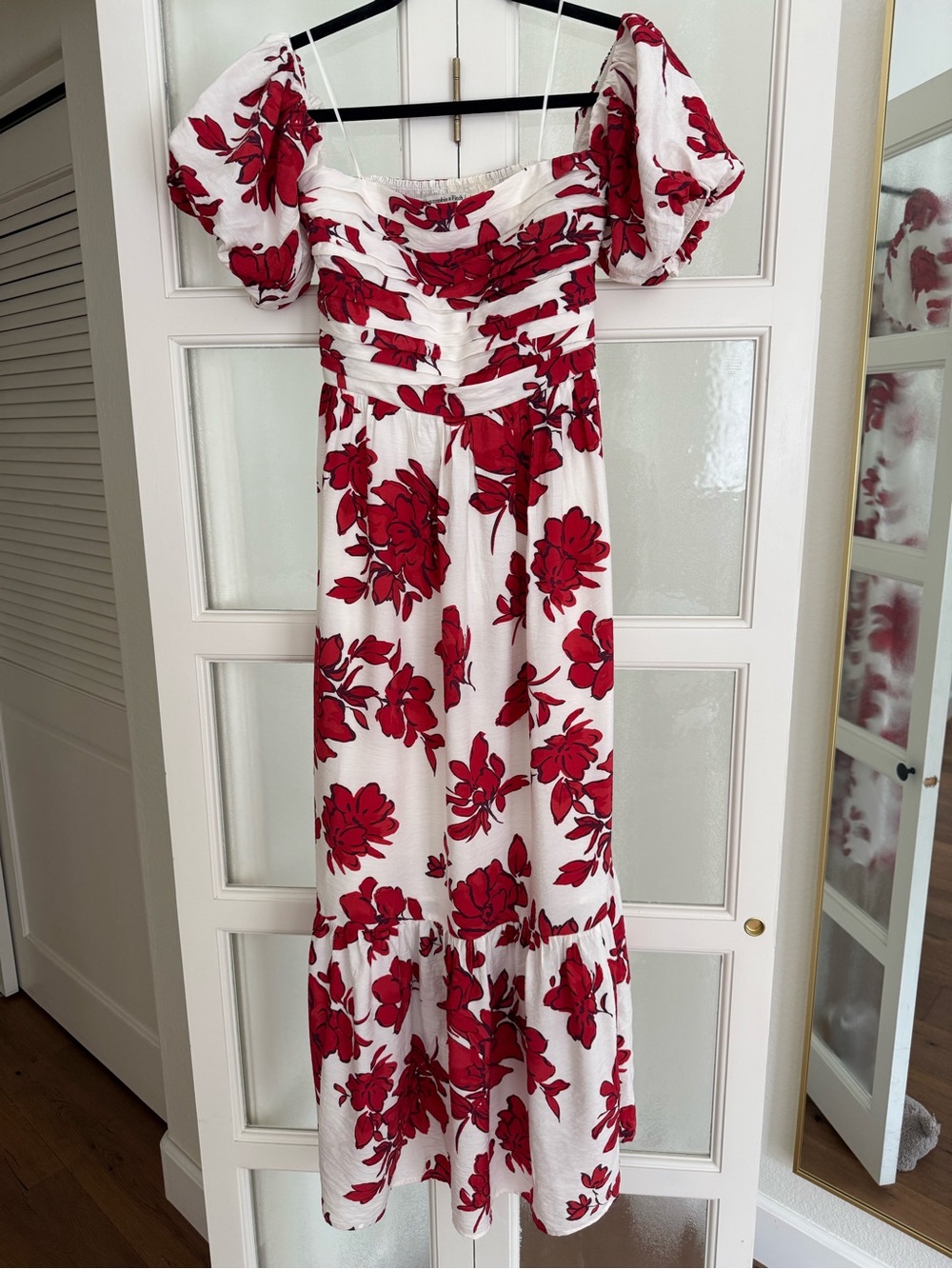 Abercrombie and fitch Emerson off the shoulder red and white floral maxi dress